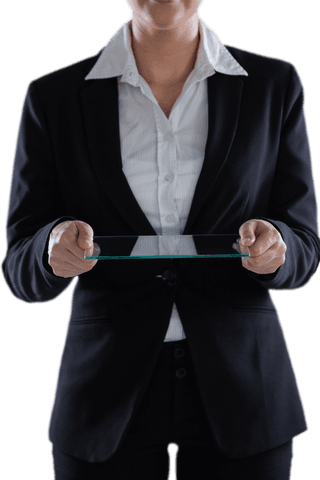 Transparent Glass Tablet in Businesswoman's Hands