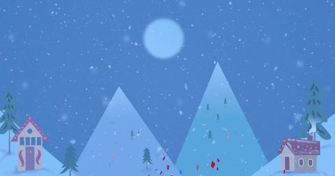 Snowy Winter Night with Mountains and Moonlit Sky