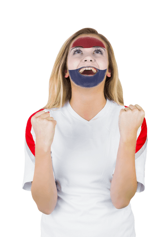 Excited Netherlands Supporter with Colorful Face Paint Transparent Background
