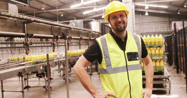 Happy Engineer Working in Beverage Factory with Safety Gear - Download Free Stock Images Pikwizard.com