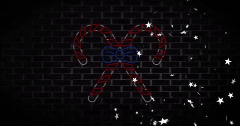 Festive Neon Candy Canes Display on Dark Brick Wall