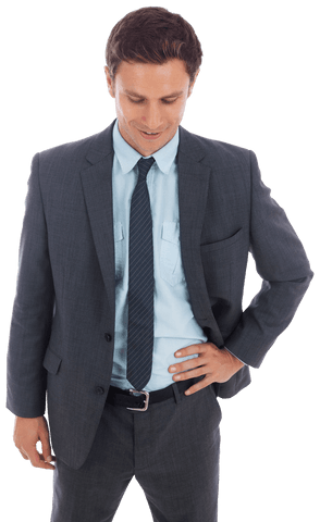 Confident Businessman Posing in Gray Suit on White Background