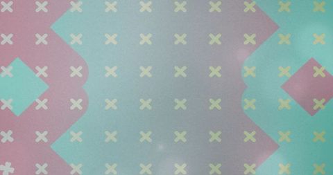 Pastel geometric wallpaper featuring pale yellow x grid and scalloped pink motif