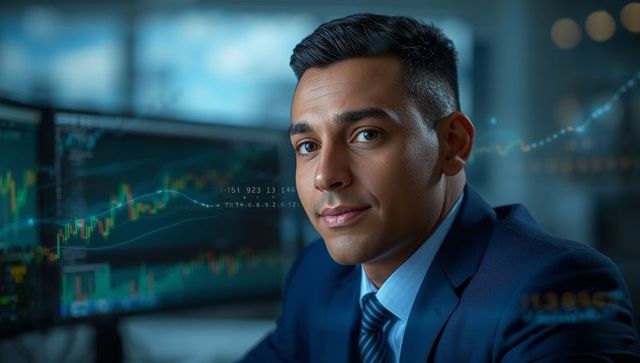 Finance expert analyzing stock charts at trading desk