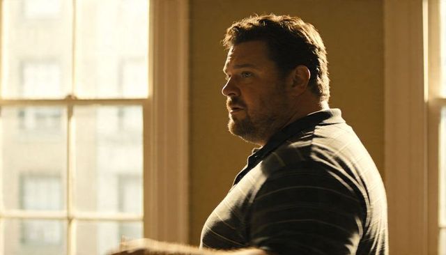 Contemplative man standing by sunlit sash windows in striped polo golden hour interior