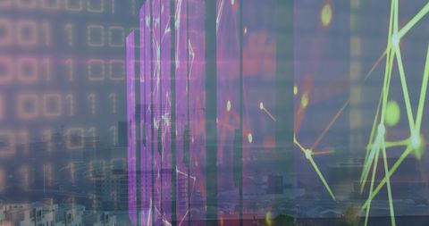 Futuristic Cityscape with Digital Interface and Binary Overlays - Download Free Stock Images Pikwizard.com