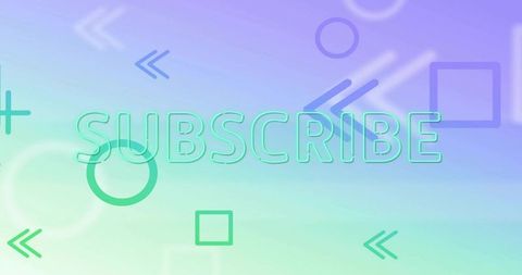 Neon subscribe with aqua outline on pastel gradient background and modern geometric shapes