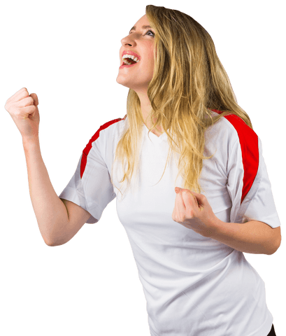 Excited Female Football Fan Cheering in White Transparent Background