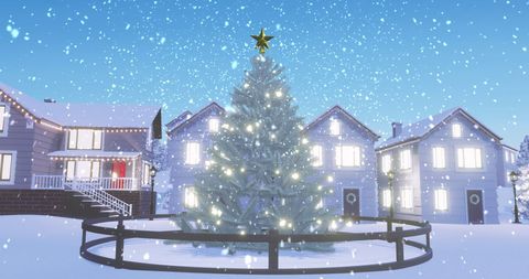 Festive Winter Wonderland with Sparkling Christmas Tree