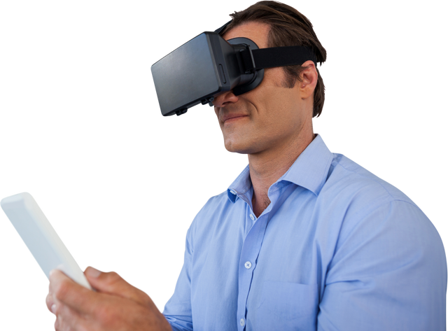 Transparent Virtual Reality Thrills Businessman Holding Tablet Device - Download Free Stock Videos Pikwizard.com