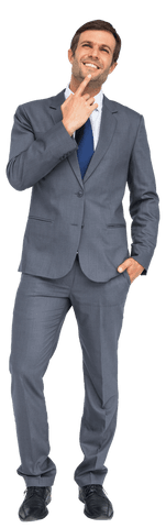 Smiling Caucasian Businessman in Thought on Transparent Background
