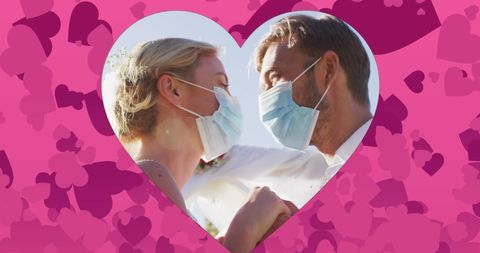 Romantic Couple Wearing Masks in Heart Design