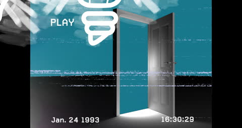 Animated Open Door with Glitch Effect on Blue Background