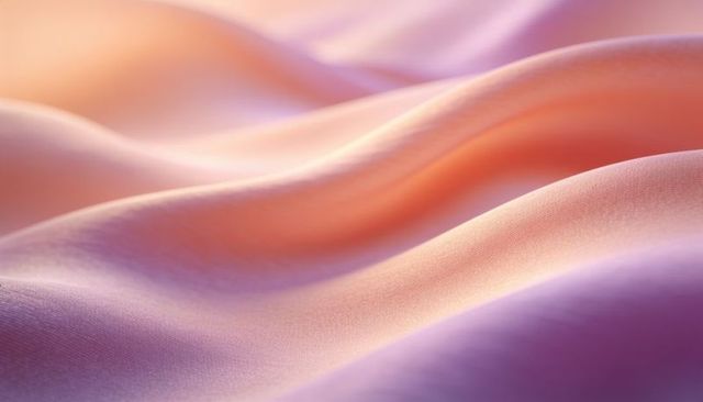 Flowing pearlescent satin waves in peach and lavender close-up texture