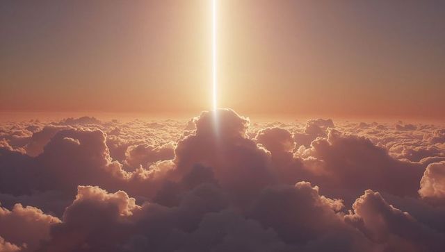 Radiant Light Beam Through Majestic Layered Clouds at Sunrise