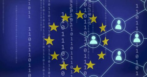 Visualizing european cybersecurity network with eu stars, binary code and user nodes
