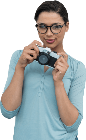 focused young female photographer holding camera transparent - Download Free Stock Videos Pikwizard.com
