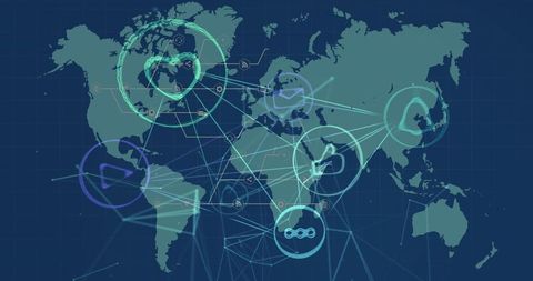 Global Network with Digital Icons on World Map - Download Free Stock Images Pikwizard.com