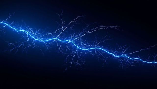 Electric blue lightning bolt spanning across dark digital background