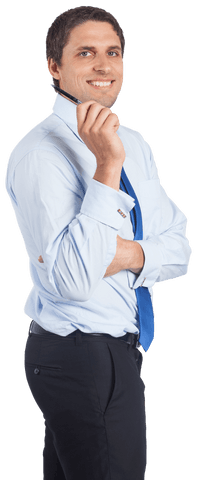 Smiling caucasian businessman with tie on transparent background