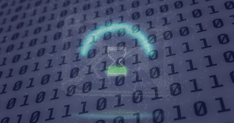 Digital Interface with Neon Hourglass and Binary Code - Download Free Stock Images Pikwizard.com