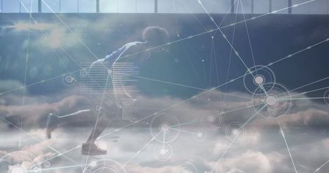 Futuristic Art of Data Intersect African American Athlete Running