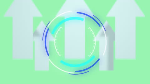 Digital Arrows and Target Interface on Green Background