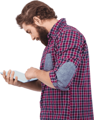 Bearded Hipster Engaging with Tablet on Transparent Background - Download Free Stock Videos Pikwizard.com