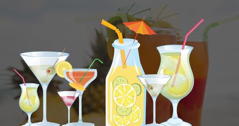 Colorful Cocktail Glasses Overlaid on Tropical Cocktail Background Concept Design - Download Free Stock Images Pikwizard.com