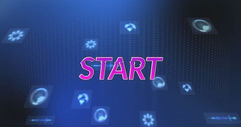 Start Button with Digital Data Icons on Blue Background - Download Free Stock Images Pikwizard.com