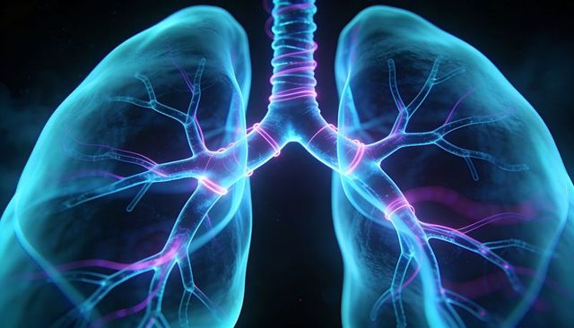 Neon Translucent 3D Lungs Showing Trachea, Bronchi and Bronchioles for Medical Visualization