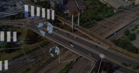 Global business interface concept over urban landscape