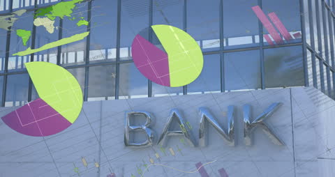 Digital Analytics Hud Overlaid on Modern Bank