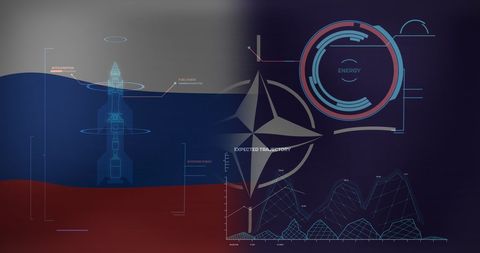 Digital Data Analysis over Russian and NATO Flags Symbolizing Global Tensions - Download Free Stock Images Pikwizard.com