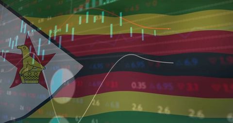 Zimbabwean Flag Overlay with Financial Charts and Data Visualizations