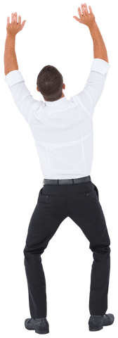 Transparent Celebrating Businessman with Raised Arms
