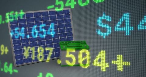 Financial growth depicted on solar panels with digital display