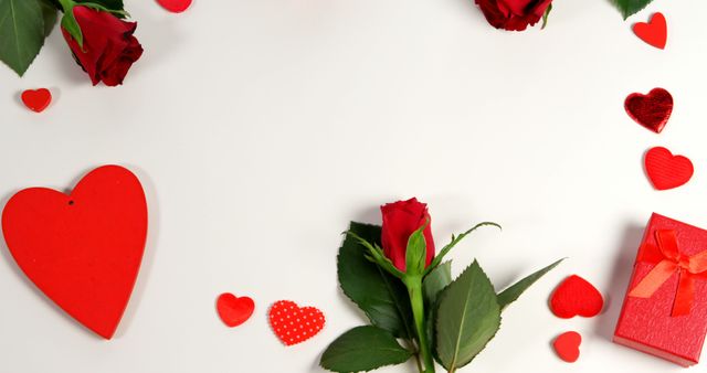 Romantic Valentine's Day Background with Roses, Hearts, and Gift Box - Download Free Stock Images Pikwizard.com