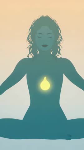 Vertical Meditation Video Showing Silhouette Breathing Light into Heart Center for Mindfulness