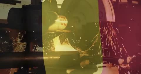 Industrial Grinding Sparks Overlapping Belgian Flag Colors