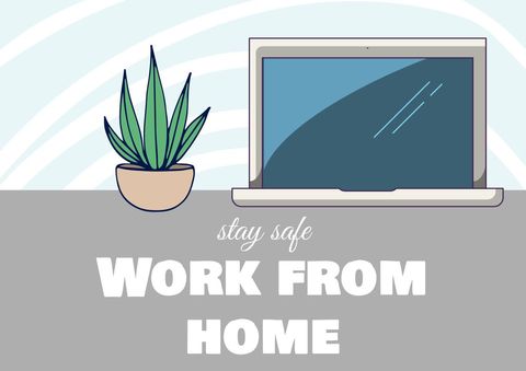 stay safe work from home concept with laptop and houseplant - Download Free Stock Templates Pikwizard.com