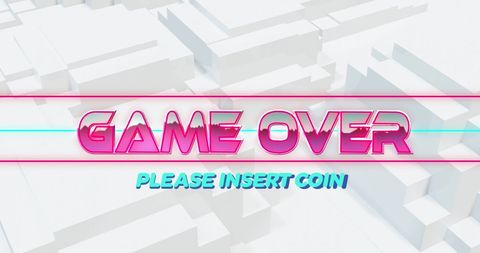 Retro arcade screen with neon 'game over' message