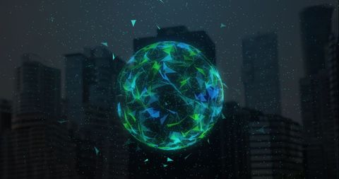 futuristic digital network sphere over cityscape - Download Free Stock Images Pikwizard.com