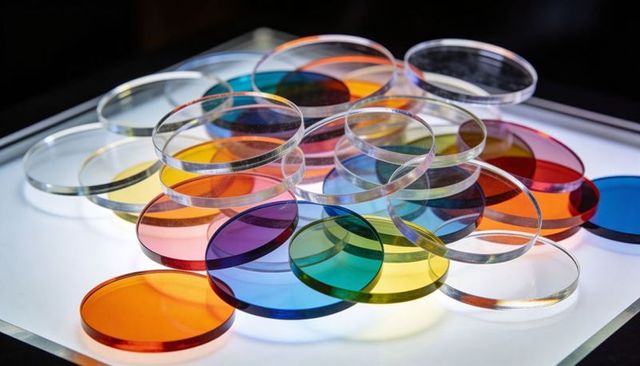 Stacking Color Filters on Backlit Lightbox Creating Layered Hues and Reflective Circles