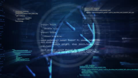 Digital DNA and Data Interface on Blue Background