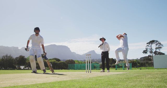 Cricketers Playing Match Outdoors on Sunny Day - Download Free Stock Images Pikwizard.com