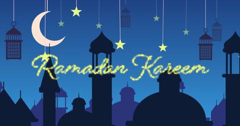 Ramadan Kareem Greeting with Mosque Silhouette and Crescent Moon - Download Free Stock Images Pikwizard.com