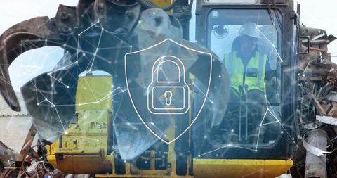 Industrial Operator Maneuvering Machinery Claw, Emphasizing Safety and Technology