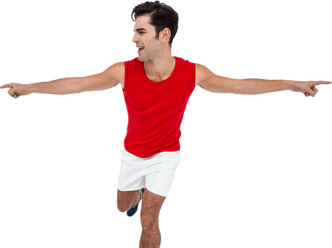 Excited Male Athlete Celebrating Victory with Outstretched Arms Transparent
