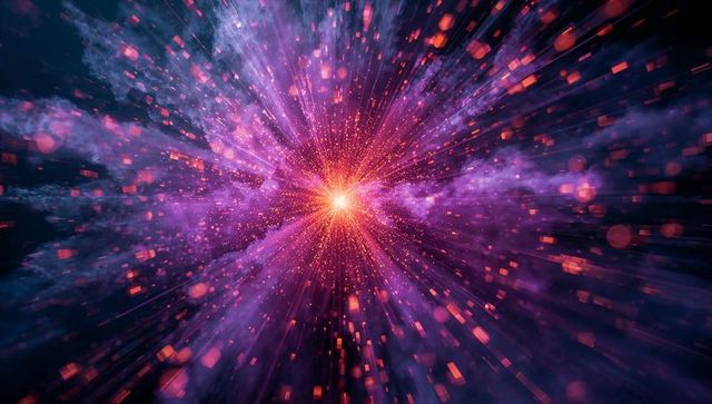 Dynamic Cosmic Explosion with Glowing Particles and Rays